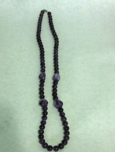 NEW - Amethyst long bead necklace with small silver tone clasp