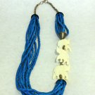 NEW VINTAGE - 1980's Dyed Turquoise Puka Shell and Carved Bone Necklace Set