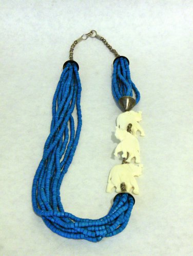 NEW VINTAGE - 1980's Dyed Turquoise Puka Shell and Carved Bone Necklace Set