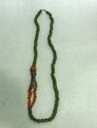 NEW - Artisan Polymer/Clay Long Bead Necklace with Silver Dragon