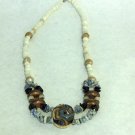 NEW - Artisan Ceramic & Copper Long Bead Necklace with Agate