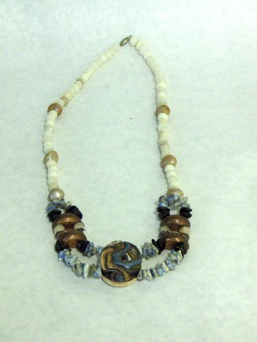 NEW - Artisan Ceramic & Copper Long Bead Necklace with Agate