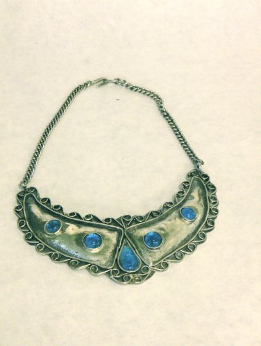 USED - Silver-tone Metal Necklace with Blue Glass Jewels