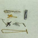MIXED LOT T: 6 Vintage Tie Pins: Clasp, Chain and Tack Style, Silver & Gold Tones