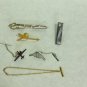 MIXED LOT T: 6 Vintage Tie Pins: Clasp, Chain and Tack Style, Silver & Gold Tones