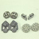 MIXED LOT A: 4 pairs of Vintage Clip-on Earrings- silver tone, rhinestone, pearl