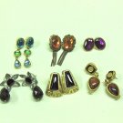 MIXED LOT G:  6 pairs Pierced Earrings, gold tone, black, brown, gems