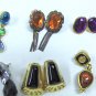 MIXED LOT G:  6 pairs Pierced Earrings, gold tone, black, brown, gems