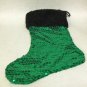 NEW - Unique Green Sequin Christmas Stocking w/Faux Black Fur Trim, Fully Lined