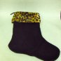 NEW - Unique Black Velvet Christmas Stocking w/Faux Leopard Fur Trim, Fully Lined