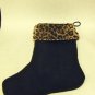 NEW - Unique Black Velvet Christmas Stocking w/Faux Leopard Fur Trim, Fully Lined
