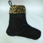 NEW - Unique Black Velvet Christmas Stocking w/Faux Leopard Fur Trim, Fully Lined