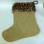 NEW - Unique Camel Chenille Christmas Stocking w/Faux Leopard Fur Trim, Fully Lined