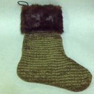 NEW - Unique Olive Chenille Christmas Stocking w/Faux Mink Fur Trim, Fully Lined