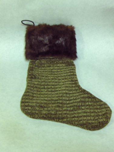 NEW - Unique Olive Chenille Christmas Stocking w/Faux Mink Fur Trim, Fully Lined