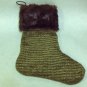 NEW - Unique Olive Chenille Christmas Stocking w/Faux Mink Fur Trim, Fully Lined