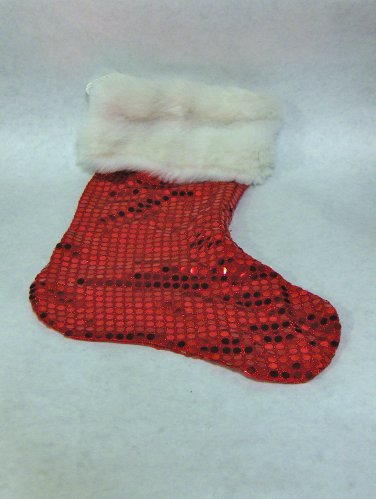 NEW - Unique Red Sparkle Christmas Stocking w/Faux Ermine Fur Trim, Fully Lined
