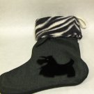 NEW - Unique Black Velveteen Scottie Dog Christmas Stocking w/Faux Zebra Fur Trim, Fully Lined