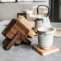 Square Solid Wood Coaster,7-Piece Coaster Set with Holder for Drink,Coffee&Tea