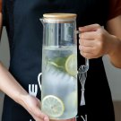 Glass Hot/Cold Water Juice Carafe Pitcher Teapot Cup+Bamboo Lid Cover,1500ML