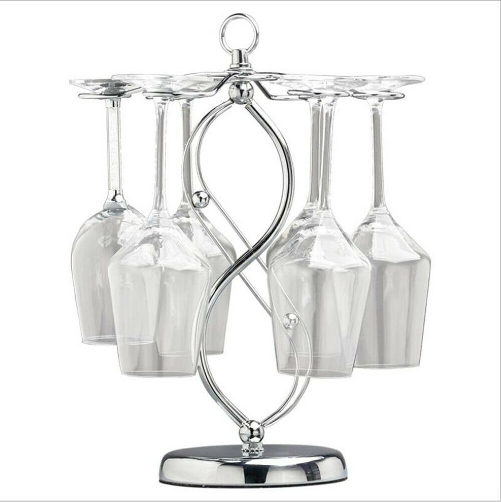 6 Hooks Red Wine Glass Cup Rack Stand,Upside Down Wine Stemware Glass Holder