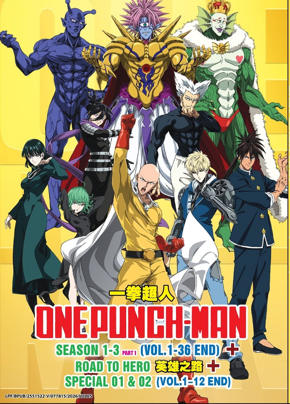 DVD One Punch Man Season 1-3 Part 1 (36End)+Road The Hero+Special 01+02 (12End)