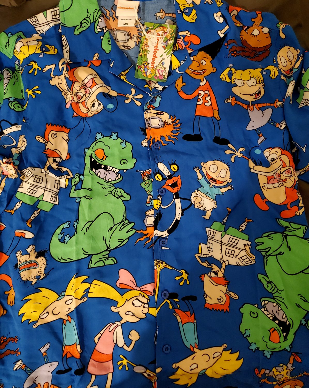 Nickelodeon Button shirt 90s Mashup cartoons Rugrats Wild thornberries reptar ren Stimpy size medium