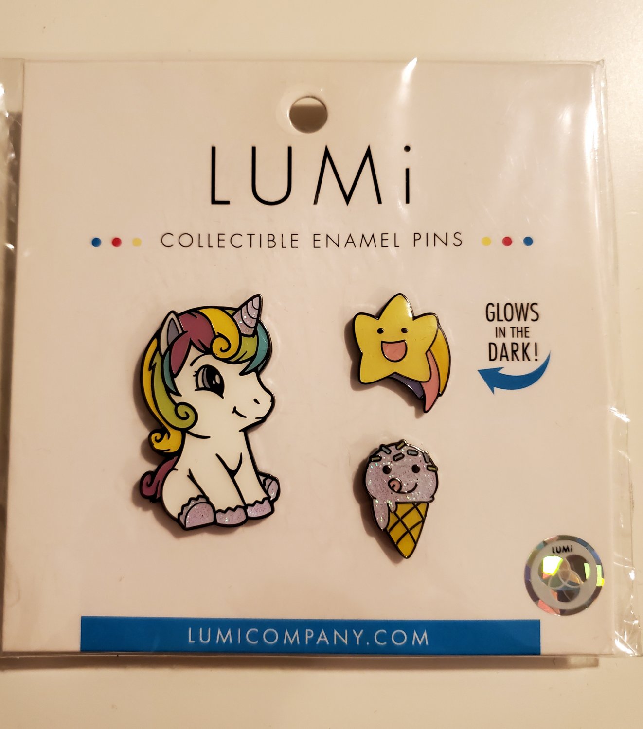 Lumi Unicorn pin set star ice cream cone glow in The dark lapels enamel pins