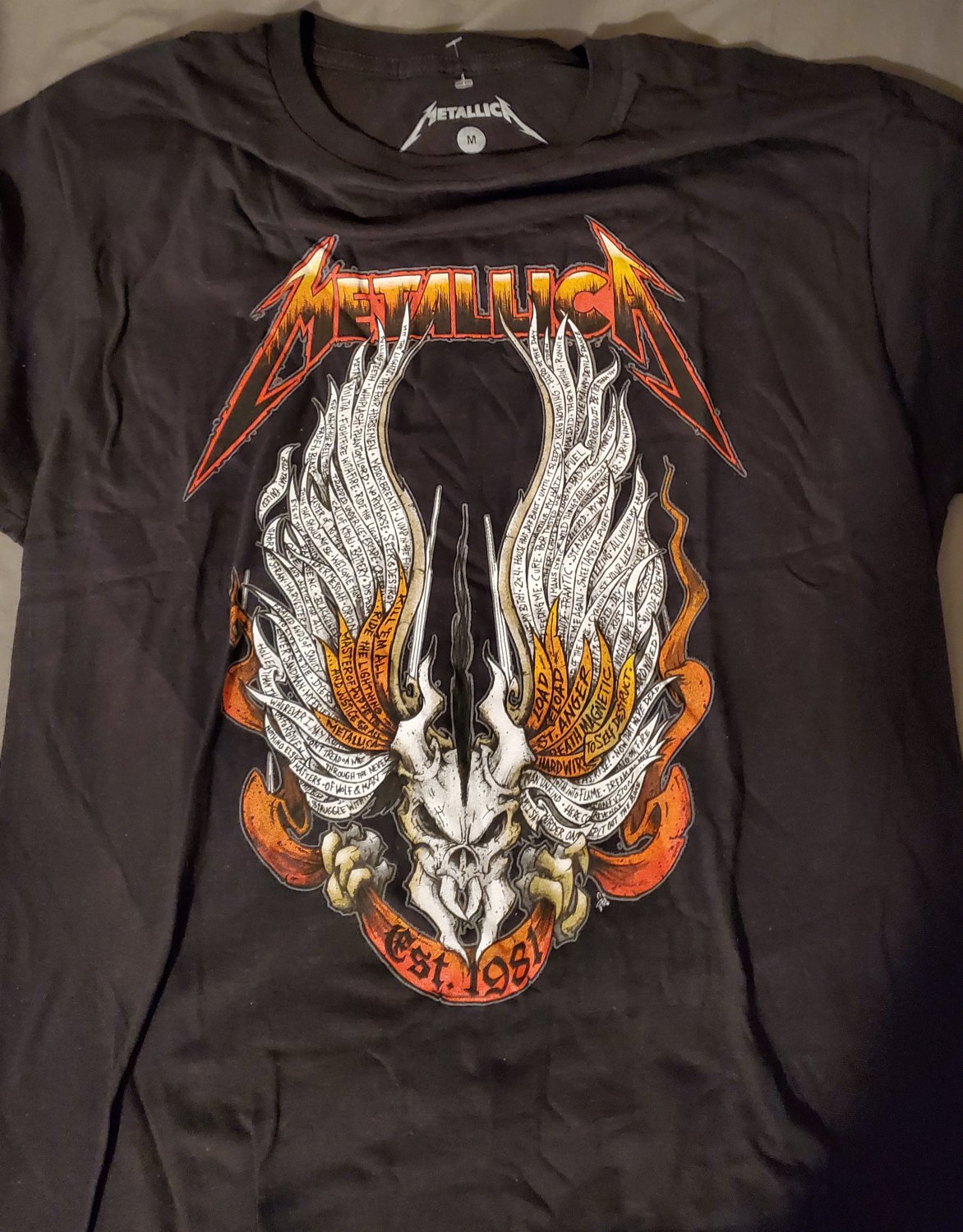 Metallica t shirt skull wings heavy metal tee sz m black