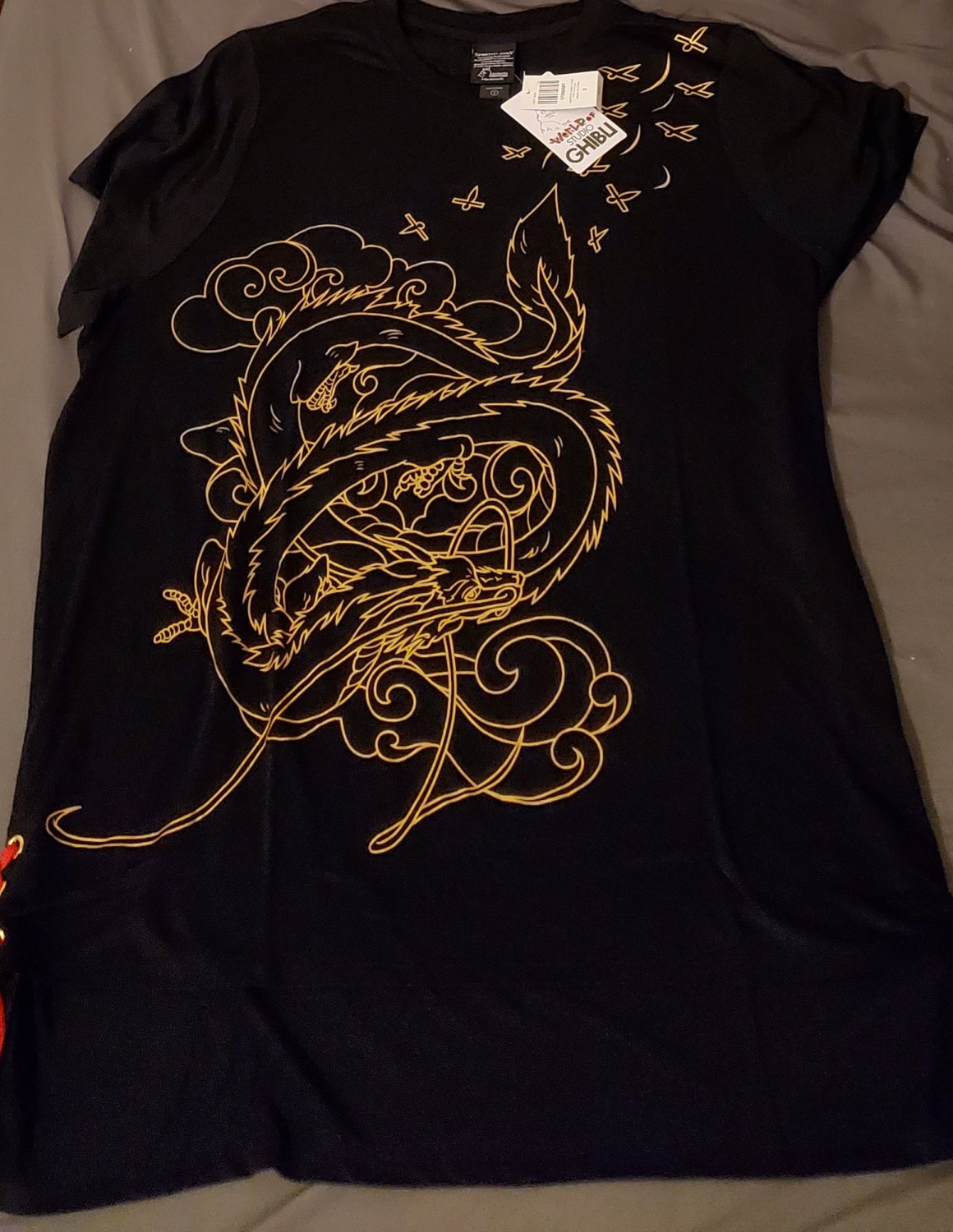 Studio Ghibli spirited away dress shirt tunic top dragon black sz 2 anime