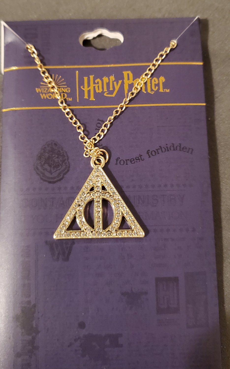 Harry Potter deathly hallows necklace rhinestones gold tone