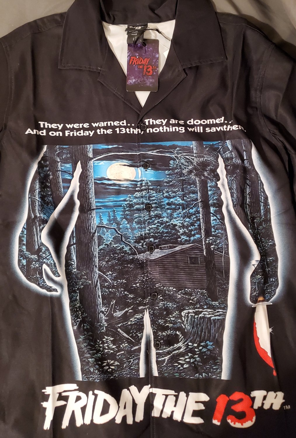Friday the 13th button shirt woven horror movie sz l