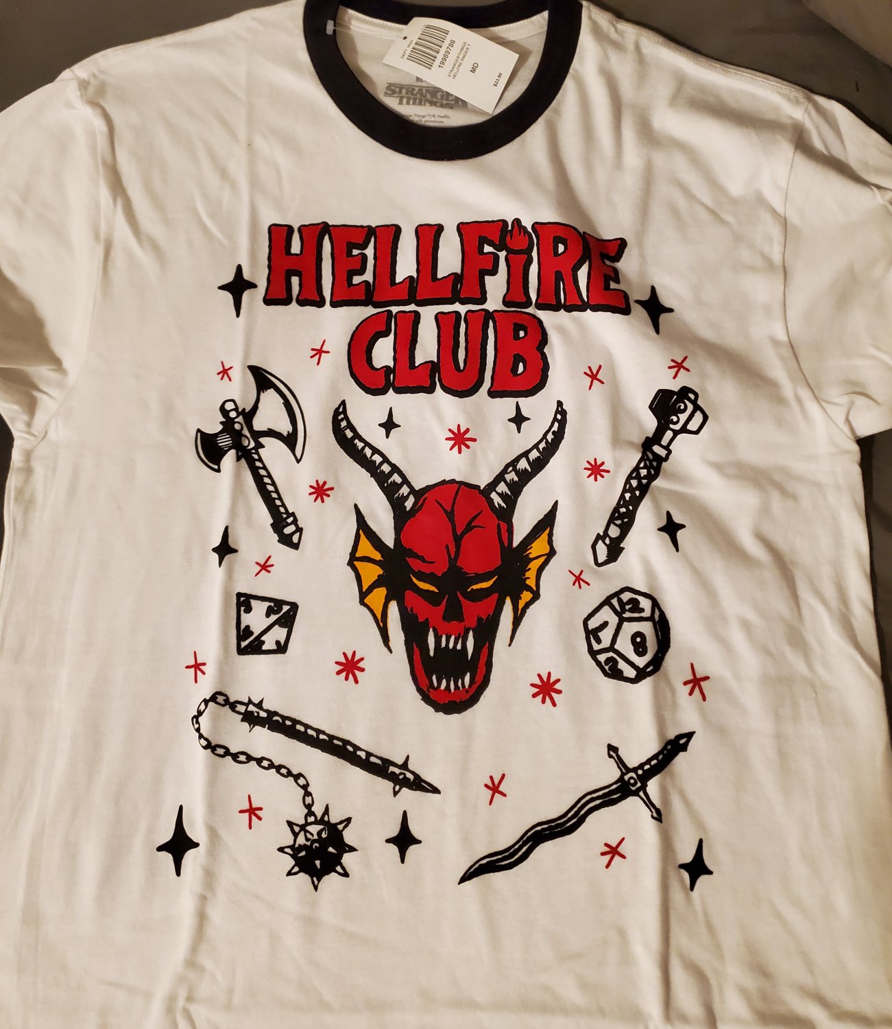 Stranger things hellfire club t shirt ringer horror tee sz m