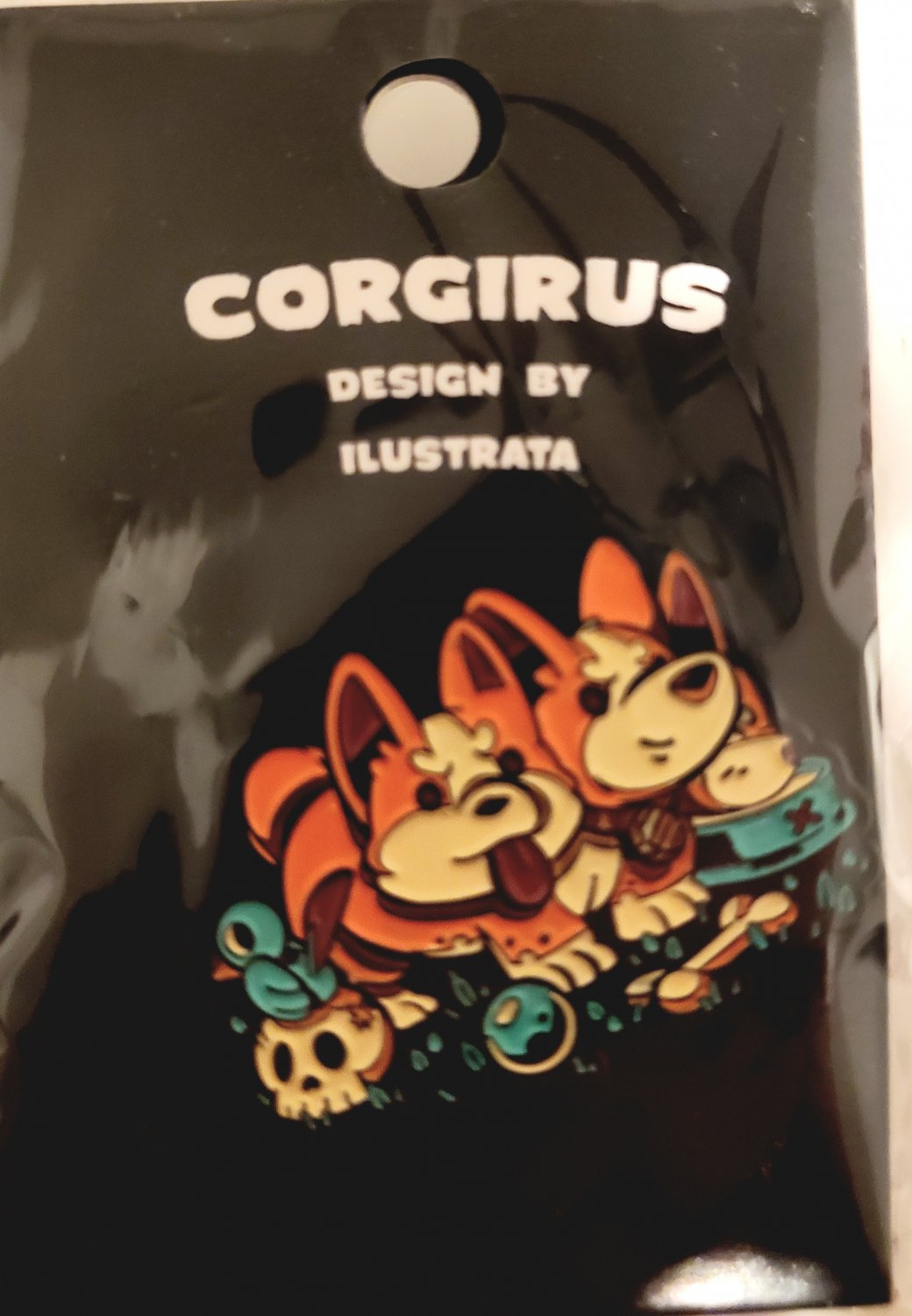 Rare corgirus pin corgi dog horror skull raven