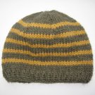 moss green alpaca beanie with mustard stripes for men