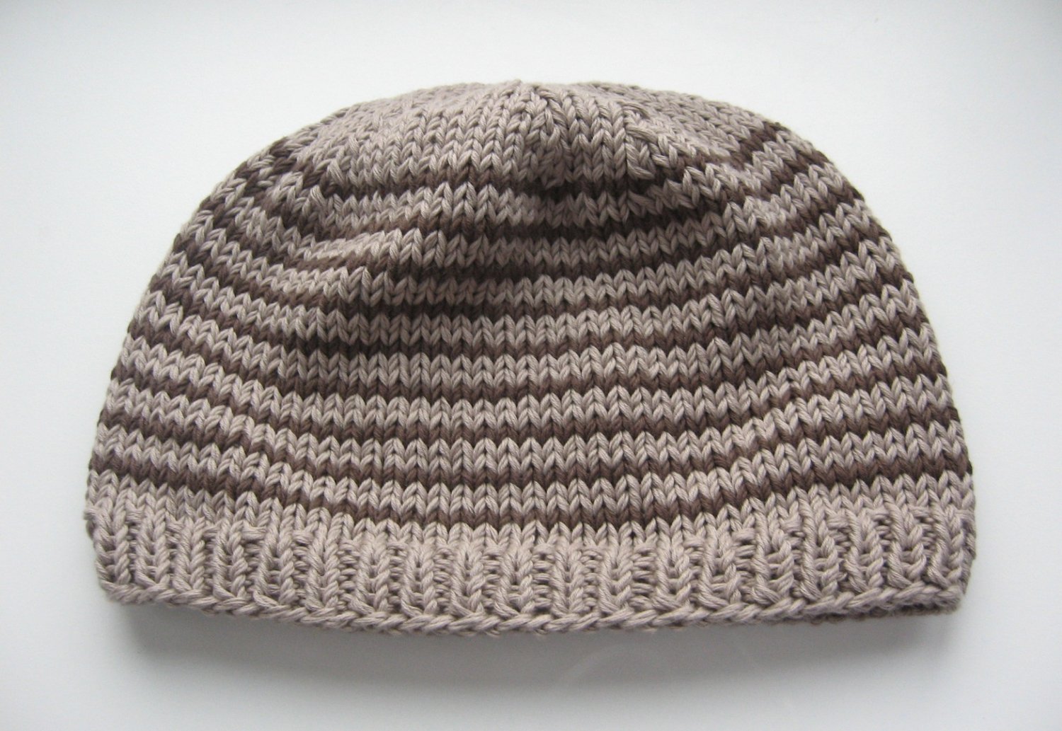 handmade organic cotton light brown beanie with stripes