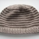 handmade organic cotton light brown beanie with stripes