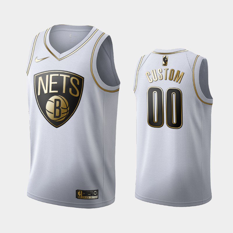 Mens Brooklyn Nets #00 Custom White Golden Jersey