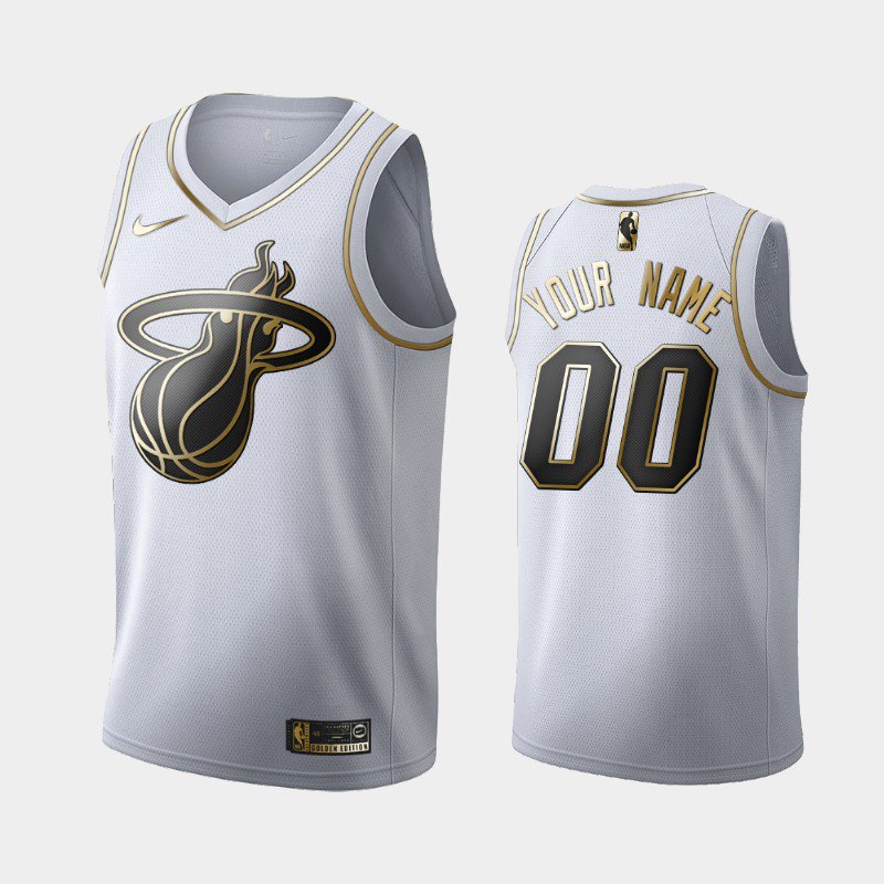 Mens Miami Heat #00 Custom White Golden Jersey