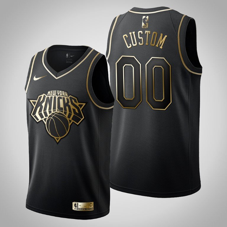 Youth New York Knicks #00 Custom Black Golden Jersey
