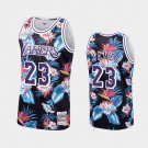 Men's Los Angeles Lakers #23 LeBron James Floral Black Jersey