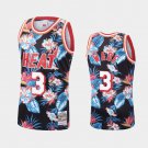 Men's Miami Heat #3 Dwyane Wade Floral Black Jersey