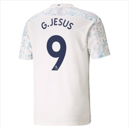 G.Jesus 9th Manchester City Third Jersey 20 21 Men's White Football Stadium Shirt