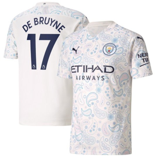 DE BRUYNE Manchester City 20 21 Third Jersey Man City White Stadium Football Shirt