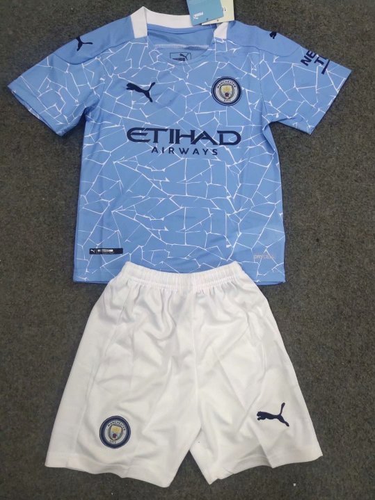 Kids Manchester City Home Jersey Soccer Shirt 20 21 Stadium Shirt Soccer Team Uniform