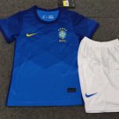 Kids 20 21 Brazil Away Soccer Jersey Blue Stadium Shirt Soccer Team Uniform