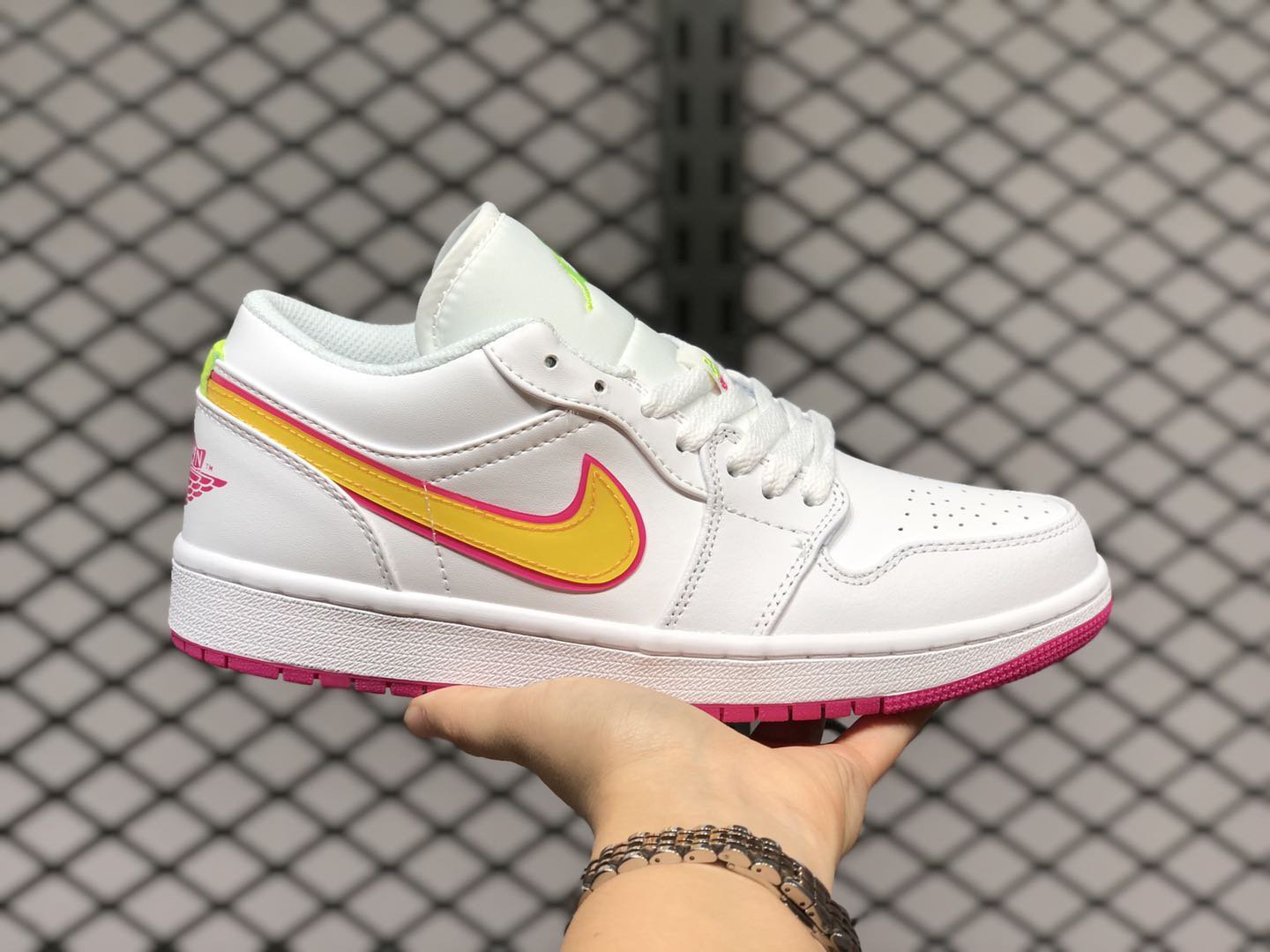 Air Jordan 1 Low GS White Pink-Yellow Shoes New Sale CU4610-100