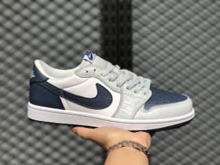 Air Jordan 1 Low Silver White-Navy Blue Skate Shoes CW8576-200