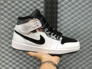 Air Jordan 1 Mid White Silver-Black Basketball Shoes 554724-121