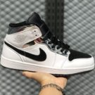 Air Jordan 1 Mid White Silver-Black Basketball Shoes 554724-121